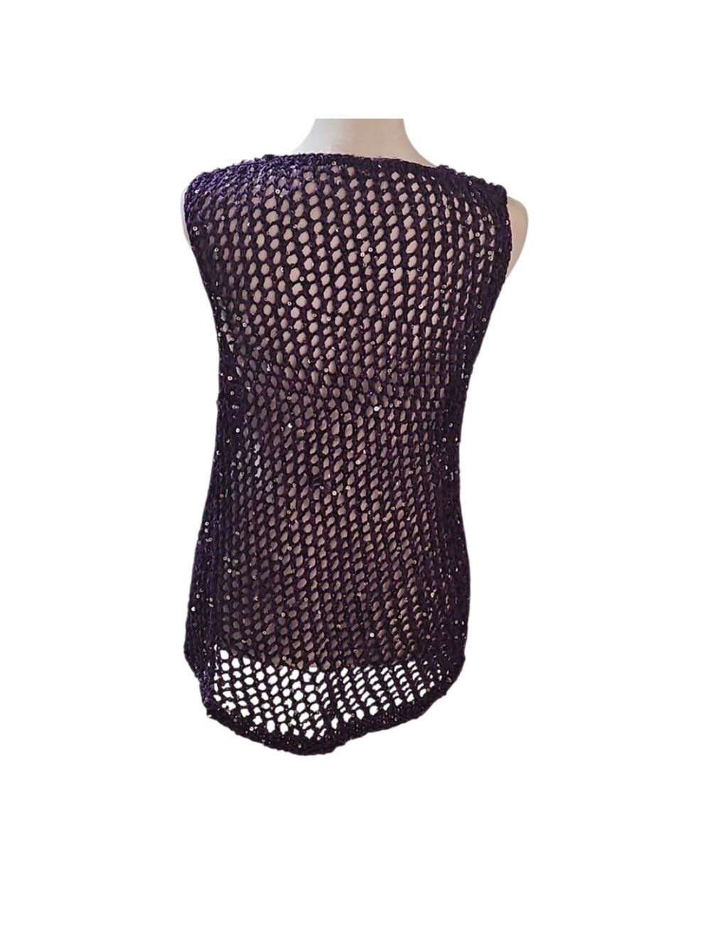 Handmade Crochet Cover-Up Sparkle Mesh Resort Top One Size 20" Asymmetrical Hem - Picture 7 of 15